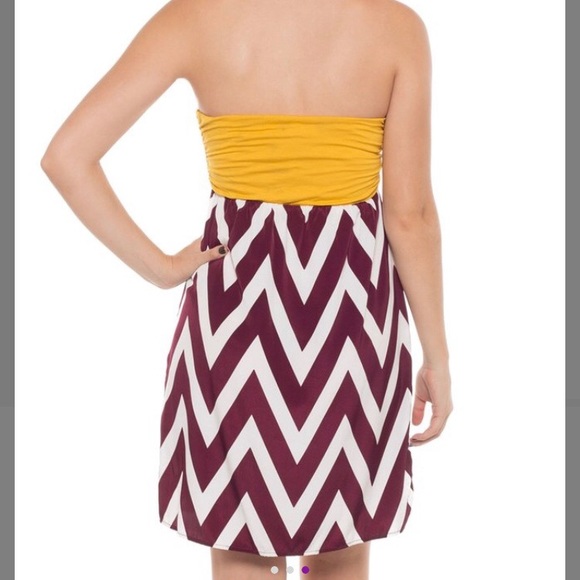 Gold and Burgundy Chevron strapless dress - Picture 3 of 3